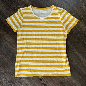 Ann Taylor Factory Stretchy Fitted Yellow White Striped Crewneck T-Shirt Size S
